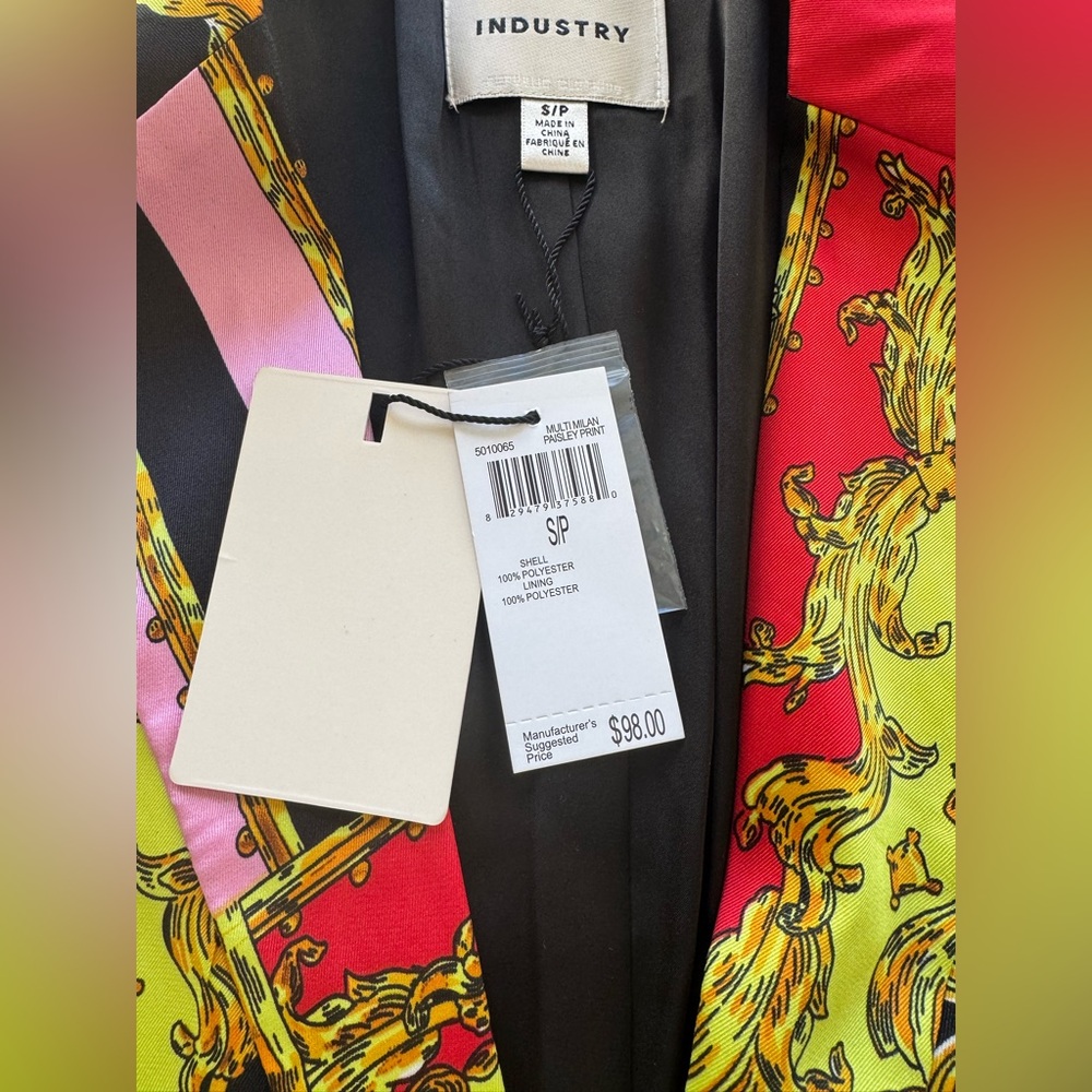 Industry- NWT Notched Collar Multi Color Printed Blazer Jacket - Picture 4 of 14